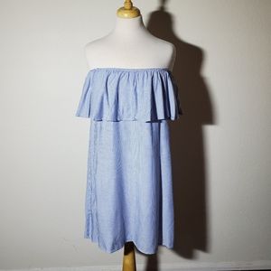 Strapless Blue and White Striped Dress